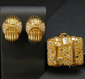 K18相当 メレダイヤブローチ・イヤリングセット 約39.5g