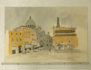 安野光雅 水彩画「パルマ ステッカータ教会」