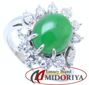 ミキモト Pt950 翡翠ダイヤモンドリング 3.09ct/0.62ct