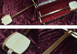 金細 K18 地歌三味線 紅木中棹 子持綾杉胴