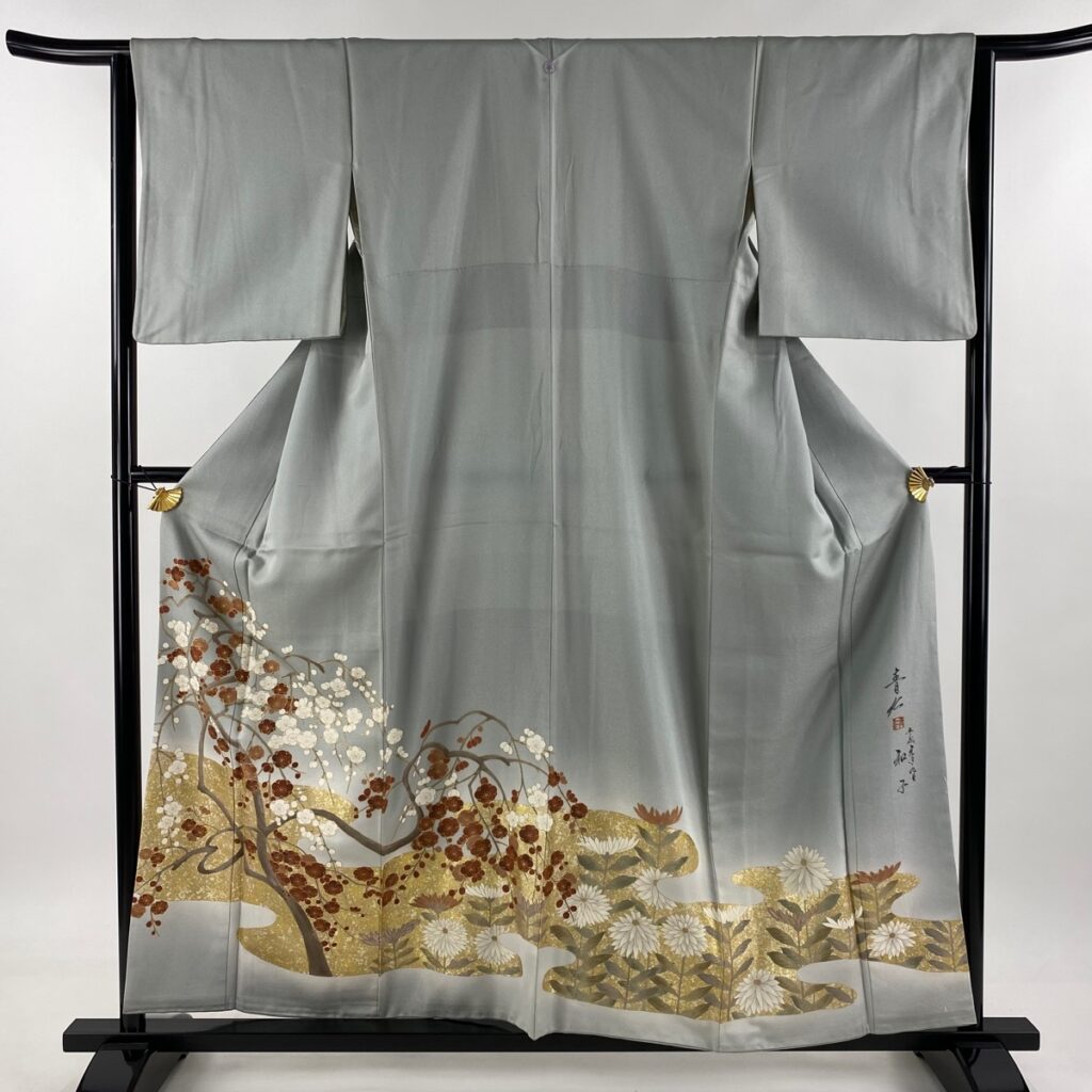 色留袖  浅井青仁 落款