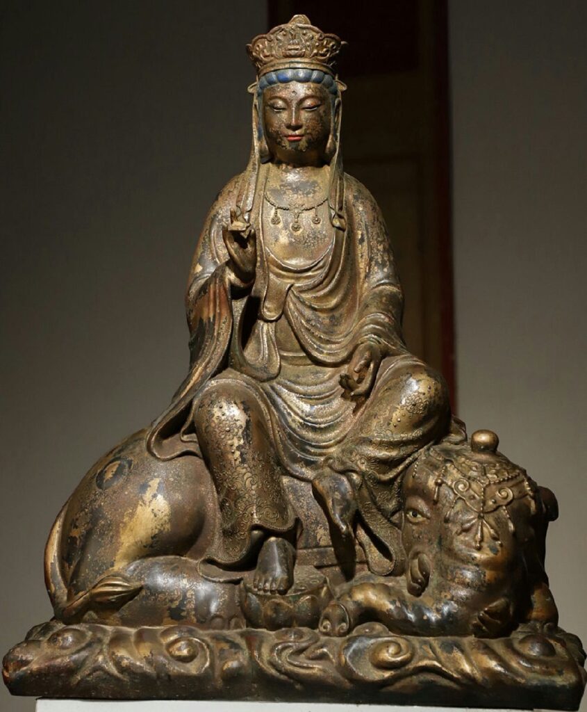 渡鶴羽 銅塗金 普賢菩薩造像