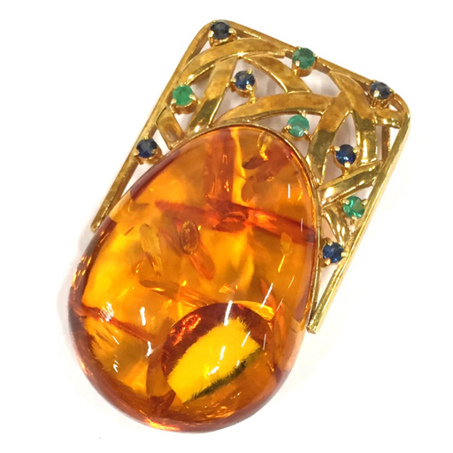 K18 コハク 琥珀 ペンダントトップ 色石 E055 S081 アクセサリー 29.3g レディース