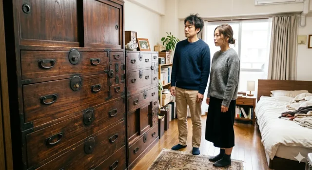タンスを見ている夫婦