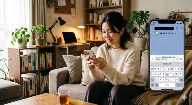 LINEで質問している女性