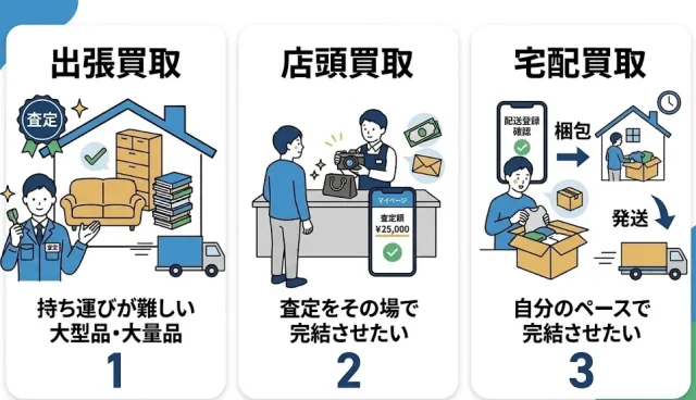 店頭・出張・宅配の比較表とそれぞれが向く人