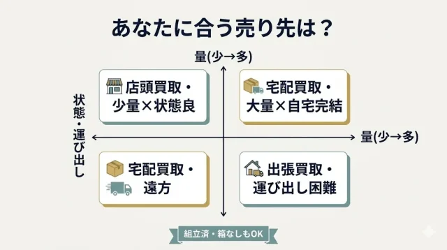 「状態×量」のマトリクスで最適な売り先がひと目で分かる判断チャート