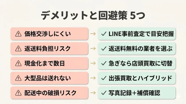 宅配買取のデメリット5つと、それぞれの回避策