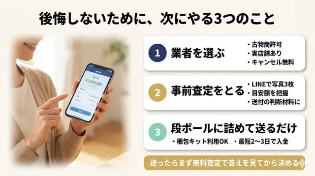 スマートフォンでLINEに品物の写真を送信している様子のクローズアップ