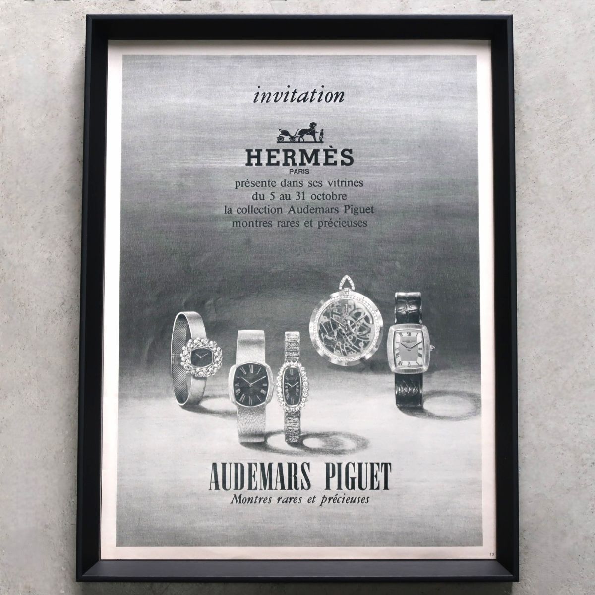 HERMES×AUDEMARS PIGUET 1970年 フランス ヴィンテージ広告 額装品