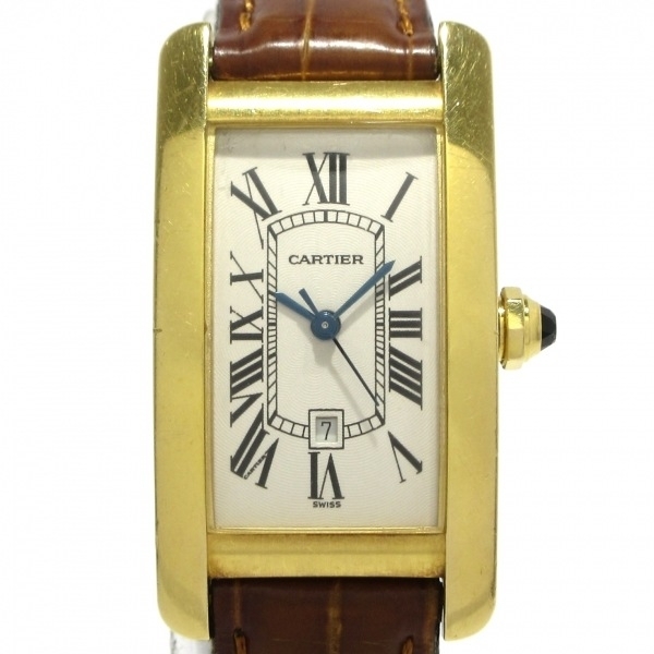 Cartier カルティエ タンクアメリカンMM K18YG アリゲーターベルト