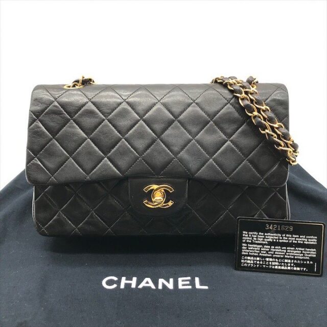 CHANEL シャネル マトラッセ25 ラムスキン ショルダーバッグ ブラック
