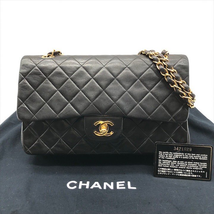 CHANEL シャネル マトラッセ25 ラムスキン ショルダーバッグ ブラック