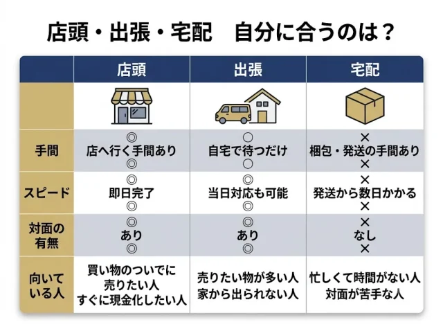 店頭・出張・宅配の違いと選び方|自分に合うのは?