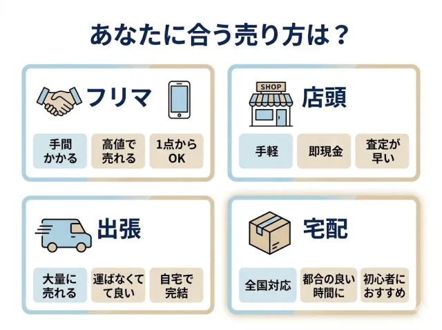 フリマ・店頭・出張・宅配、あなたはどれが得？