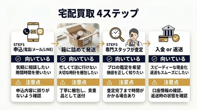 査定から買取までの流れ|宅配買取なら持ち込み不要