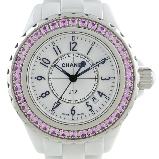シャネル CHANEL J12 ピンクサファイアベゼル H1181 レディース腕時計