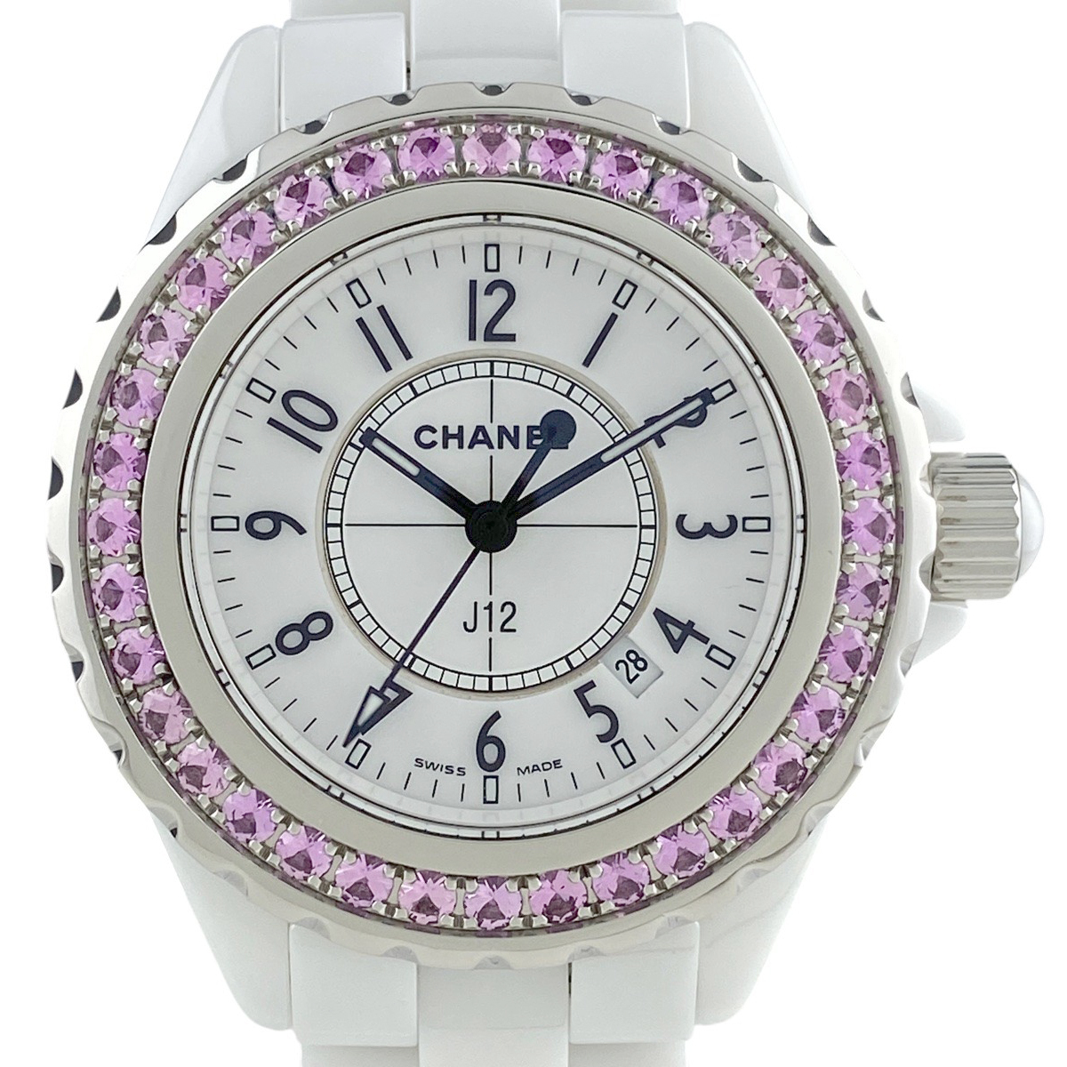 シャネル CHANEL J12 ピンクサファイアベゼル H1181 レディース腕時計