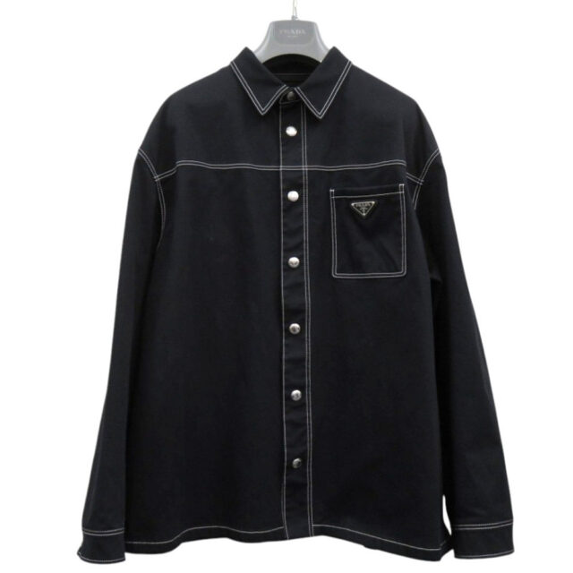 PRADA プラダ ストレッチシャツジャケット SC696 ブラック コットン メンズL