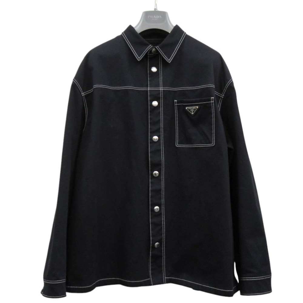 PRADA プラダ ストレッチシャツジャケット SC696 ブラック コットン メンズL