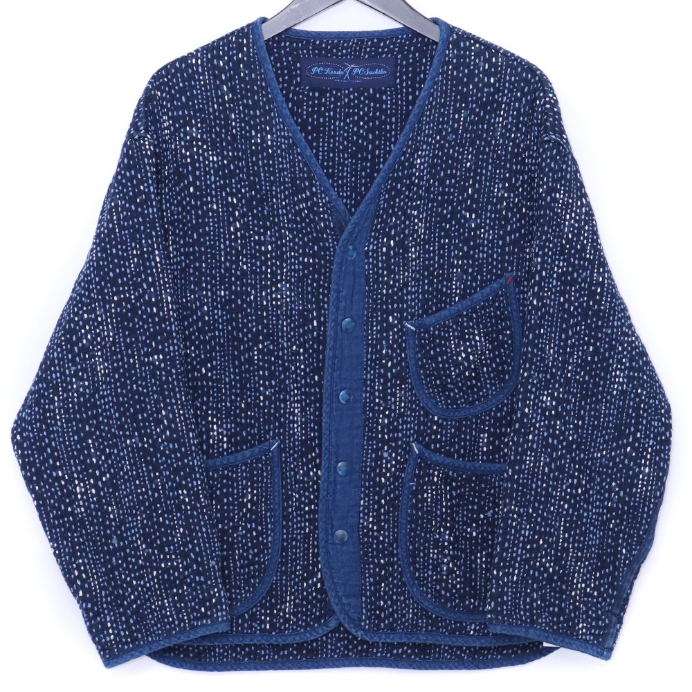 PORTER CLASSIC 刺し子カーディガン サイズ1 ブルー