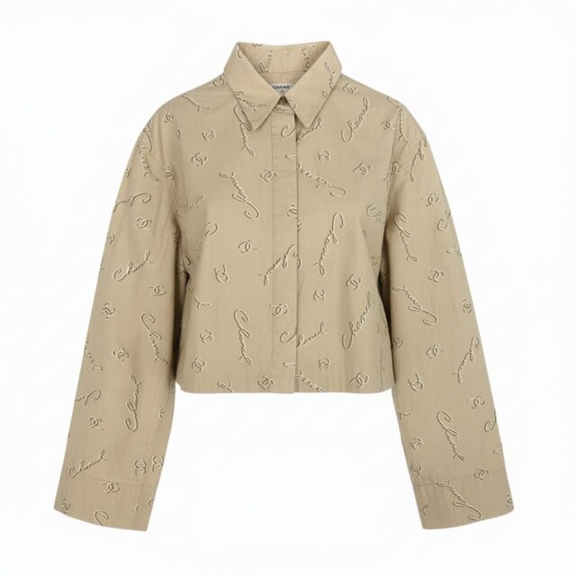 CHANEL シャネル ロゴ総柄 ロングスリーブシャツブラウス 40サイズ ベージュ