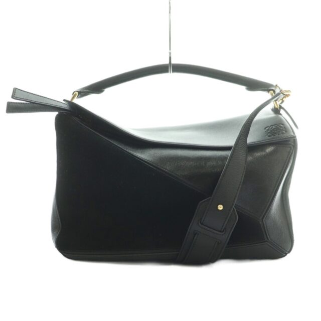 ロエベ LOEWE パズルバッグ ミディアム 2WAY レザー スエード 黒