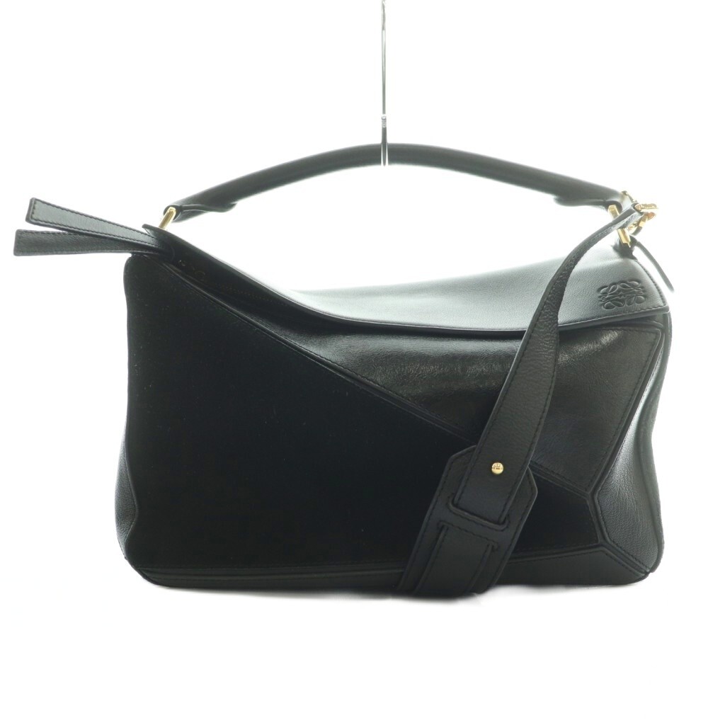 ロエベ LOEWE パズルバッグ ミディアム 2WAY レザー スエード 黒