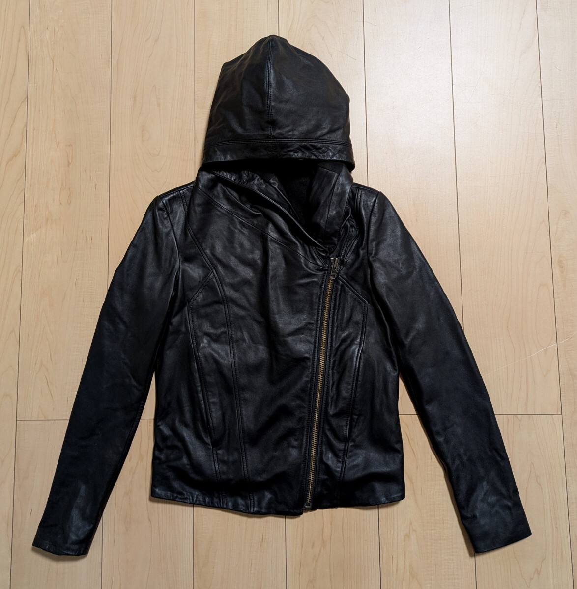 HELMUT LANG ヘルムートラング フーデッドレザージャケット ブラック