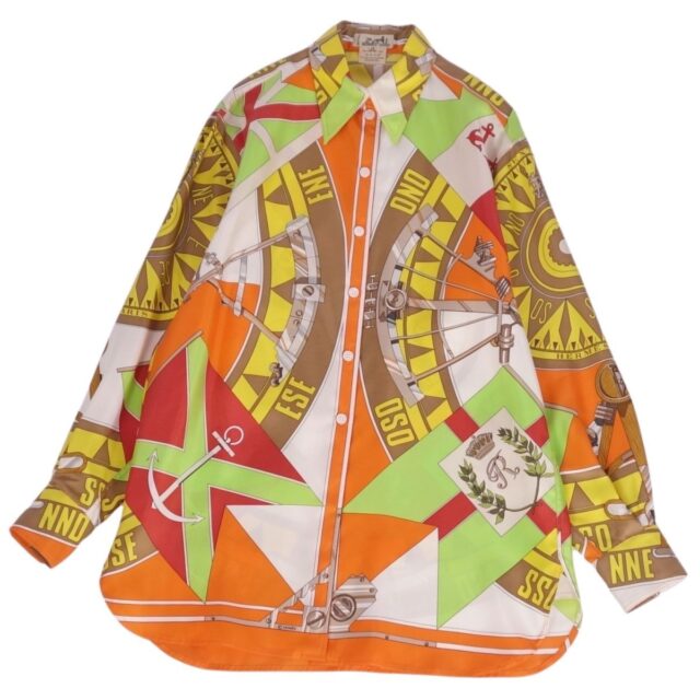 HERMES エルメス シャツ ブラウス ロングスリーブ シルク 38