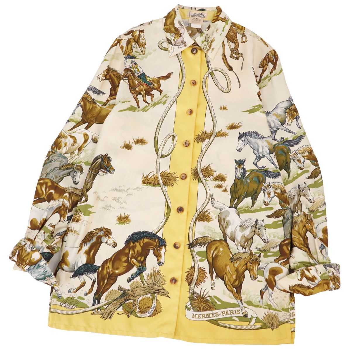 エルメス HERMES シャツ ブラウス 長袖 シルク 36 マルチカラー