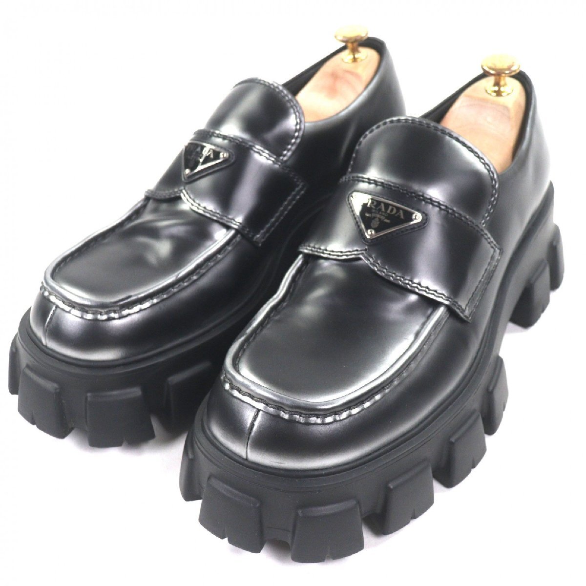 PRADA プラダ モノリス トライアングルロゴ レザーシューズ ブラック