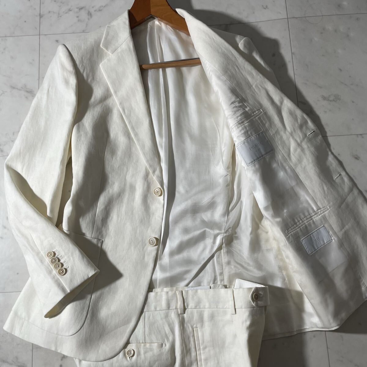 PRADA プラダ リネン100% テーラードジャケット パンツ セットアップ XL