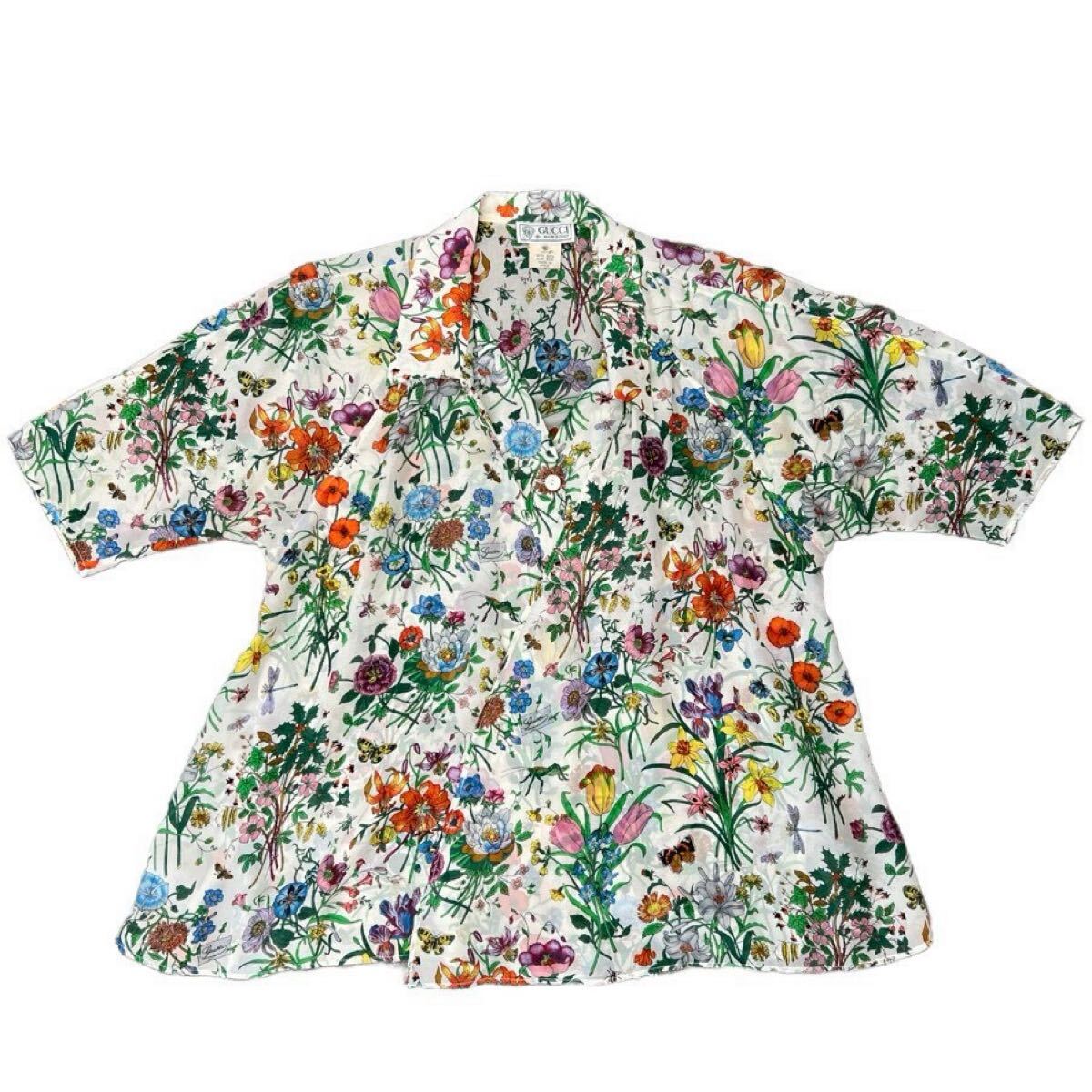 GUCCI グッチ フローラ シャツ ブラウス シルク 46 オフホワイト