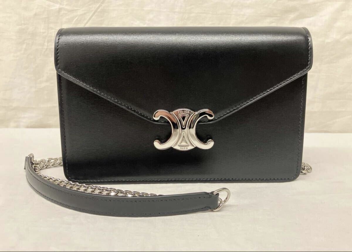 CELINE チェーンウォレット トリオンフ シャイニーカーフ ショルダーバッグ