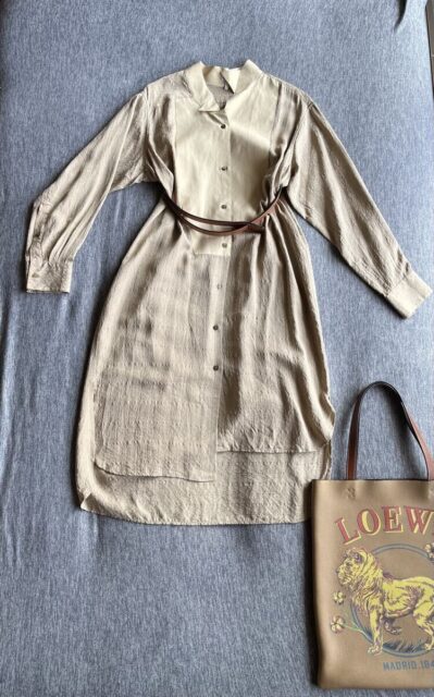 ロエベ LOEWE シャツワンピース ベルト付き ベージュ 32