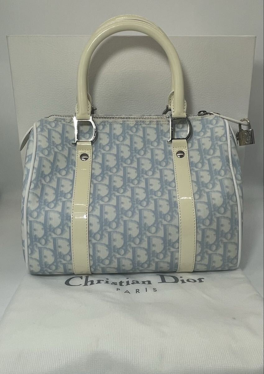 Christian Dior トロッター ミニボストンバッグ 水色×アイボリー