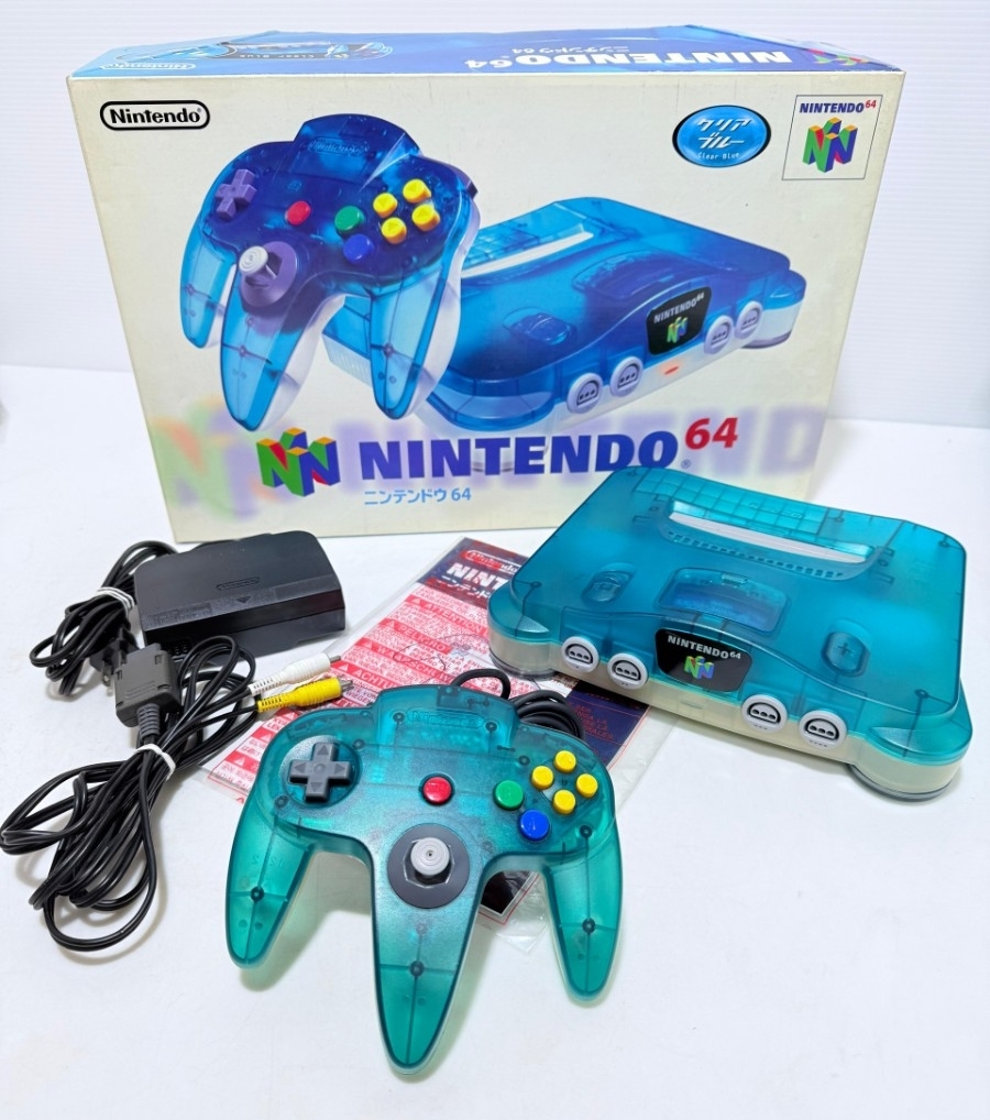 Nintendo 64 クリアブルー 本体 コントローラ AV アダプタ付き