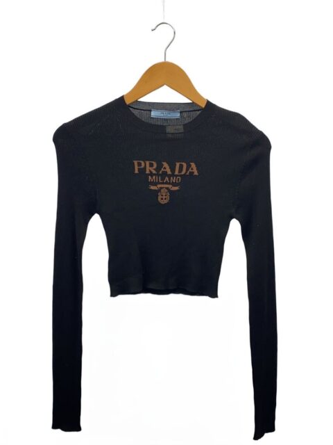 PRADA ロゴ入りシルククロップドセーター 38 ブラック