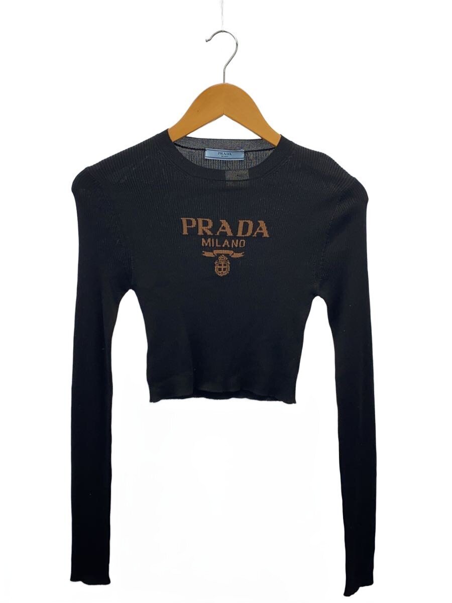 PRADA ロゴ入りシルククロップドセーター 38 ブラック