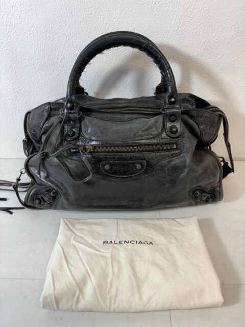 BALENCIAGA バレンシアガ ザシティ レザー ハンドバッグ ブラック