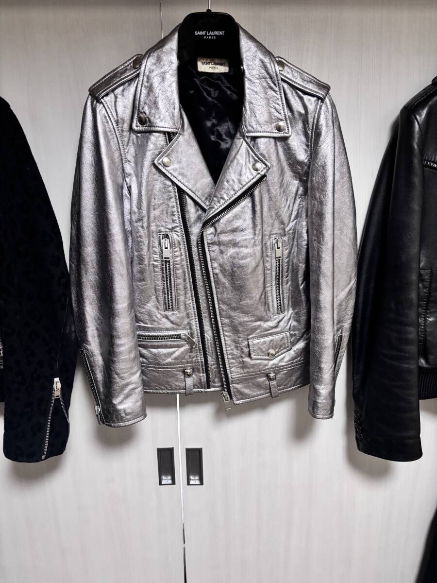 Saint Laurent Paris L01 レザーライダースジャケット 16SS シャイニーシルバー