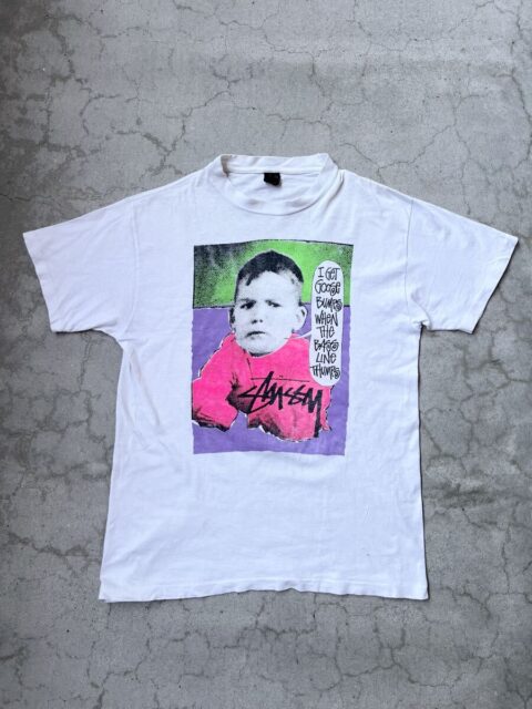 OLD STUSSY 80年代 サテン黒タグ フォトプリント Tシャツ L