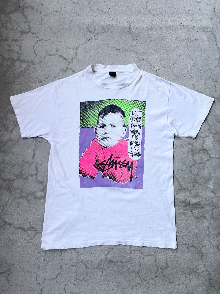OLD STUSSY 80年代 サテン黒タグ フォトプリント Tシャツ L