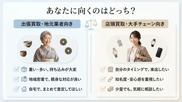 広島で金買取を選ぶときの判断基準を図と文章でわかりやすくあらわした画像