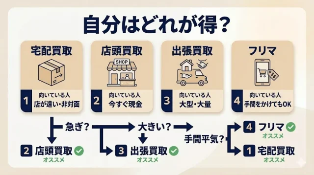 宅配・店頭・出張・フリマ、あなたはどれが得?判断チャート