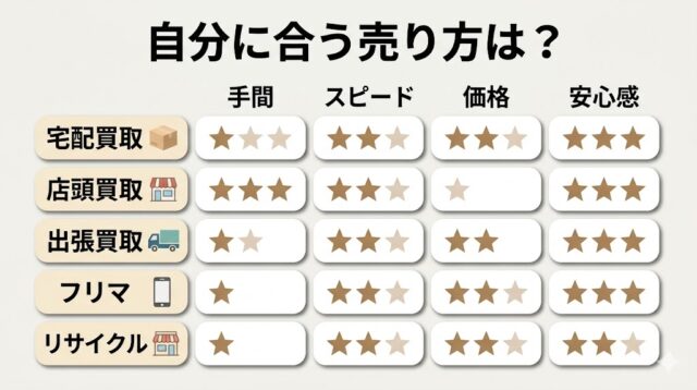 主な売り方と、それぞれが向いている人の画像