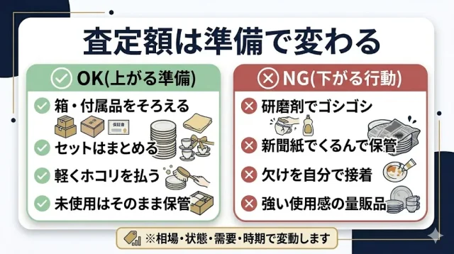 食器の買取相場と、査定額が「上がる/下がる」分かれ目