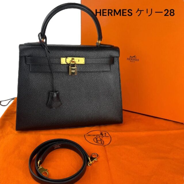 エルメス HERMES ケリー28 黒 ゴールド金具 トゴ 2WAY