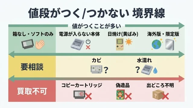 箱なし・動かない・カビ・日焼け、「値段がつく/つかない」の境界線